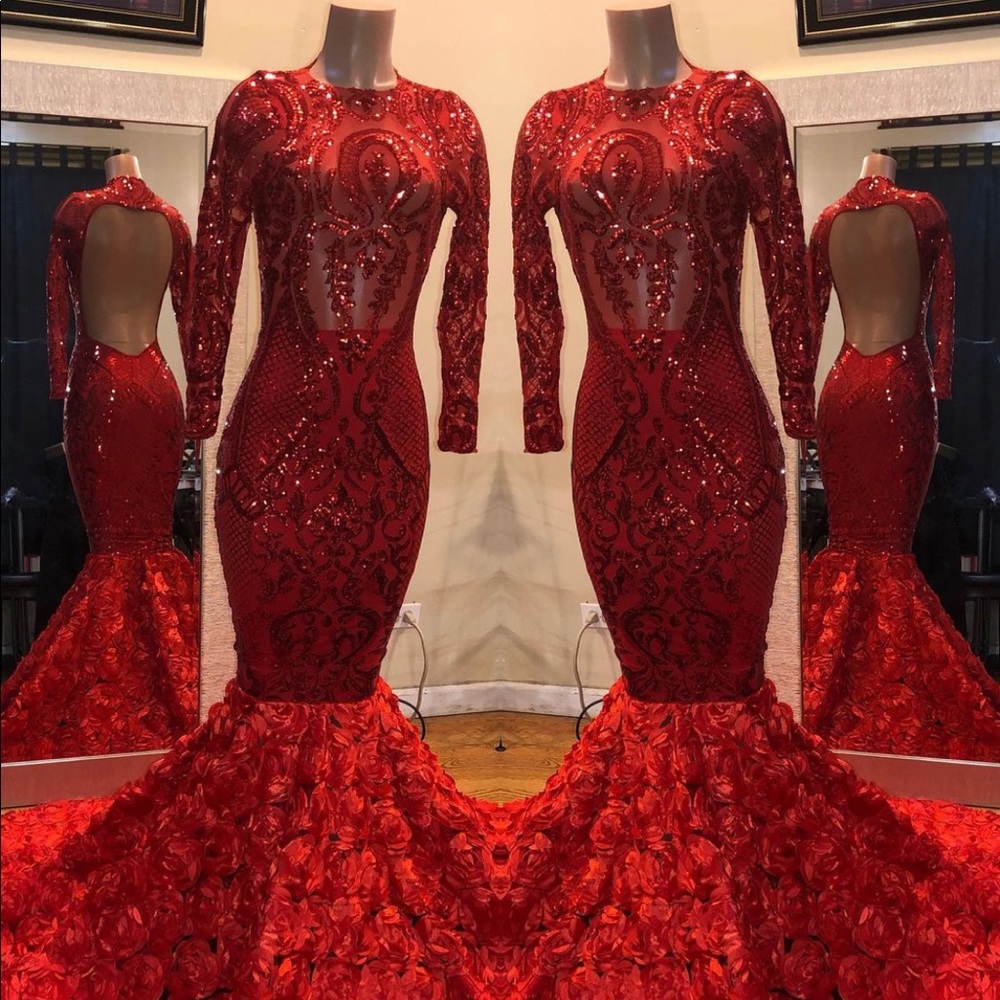 Red custom made prom dress , good condition NEVER WORE !